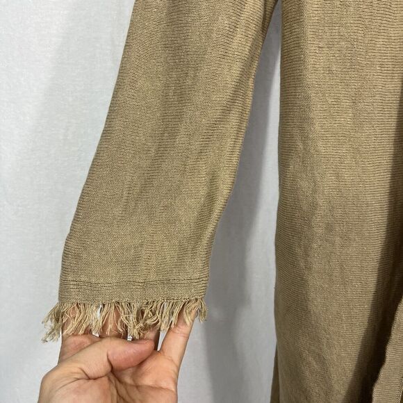 J. Jill Linen Blend Fringe Tan Open Front Cardigan Sweater Womens Size XS Beach - Picture 5 of 8